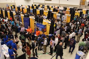 Career fair booths in the RAC